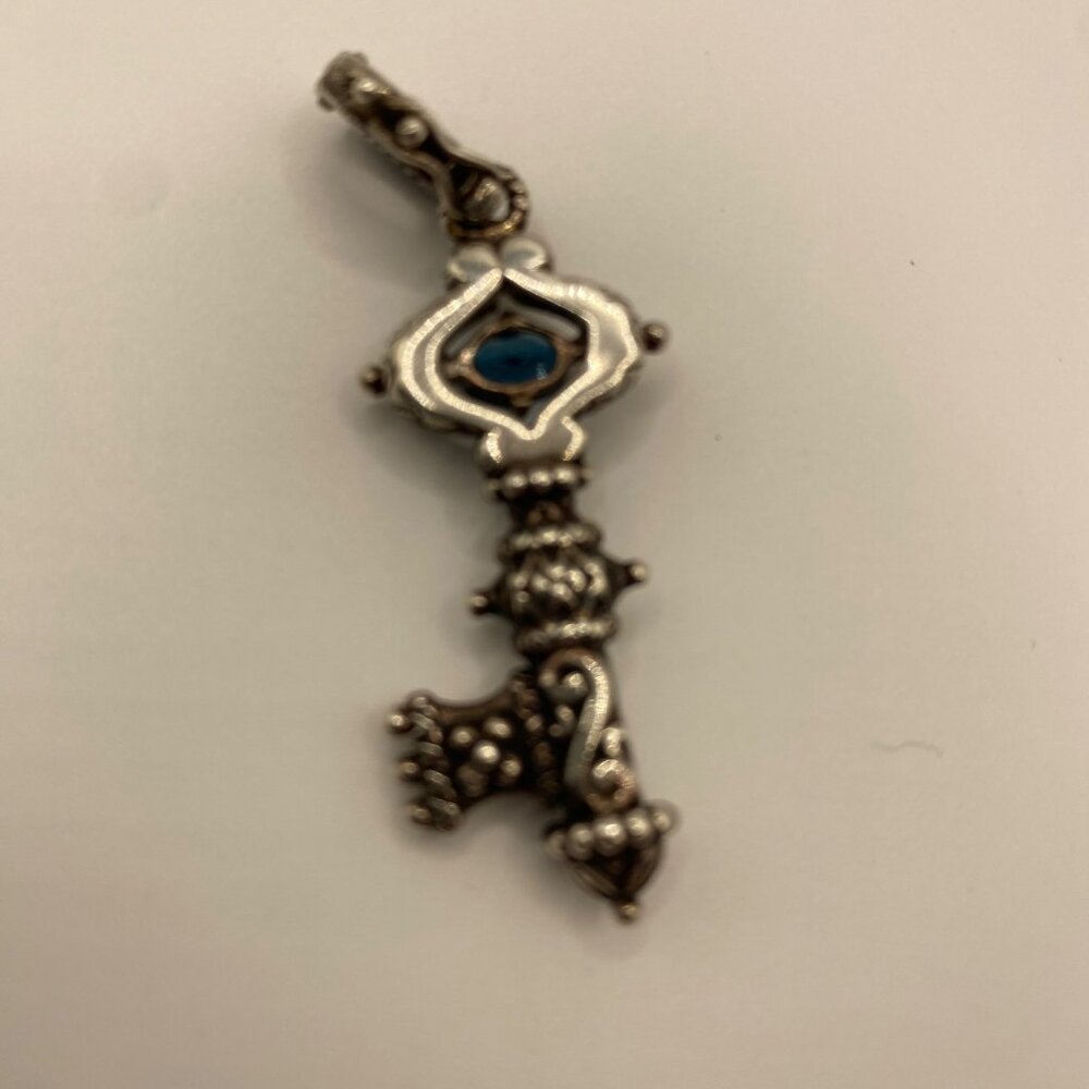 Barbara Bixby London Blue Topaz Key Enhancer Sterling Silver 18K Gold Pendant - Picture 3 of 6